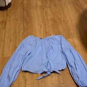 SHEIN Sky Blue Blouse with Tie Front